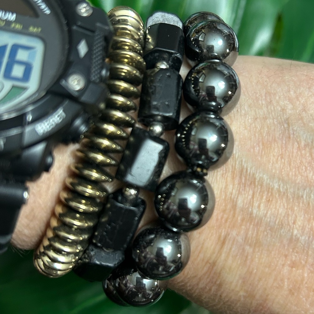 chunky HEMATITE 14mm high quality handmade beaded bracelet